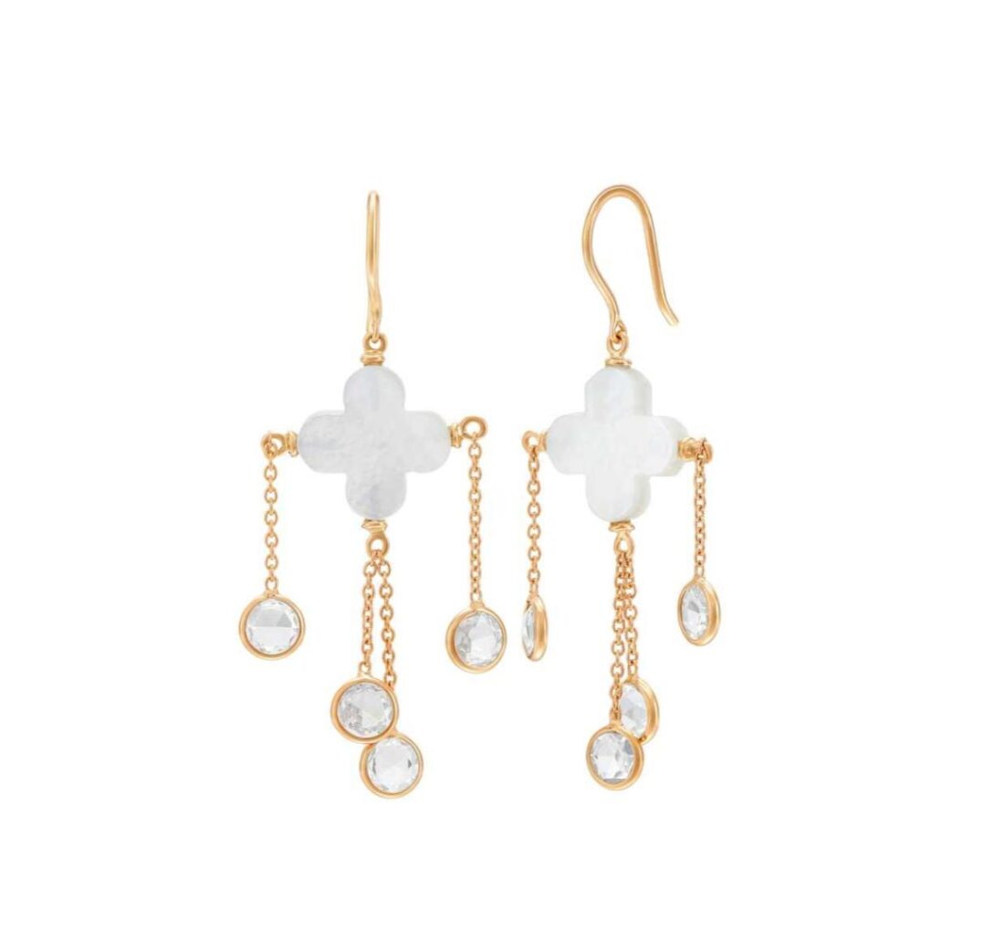 Four clover shimmer Mop & Sapphire earrings