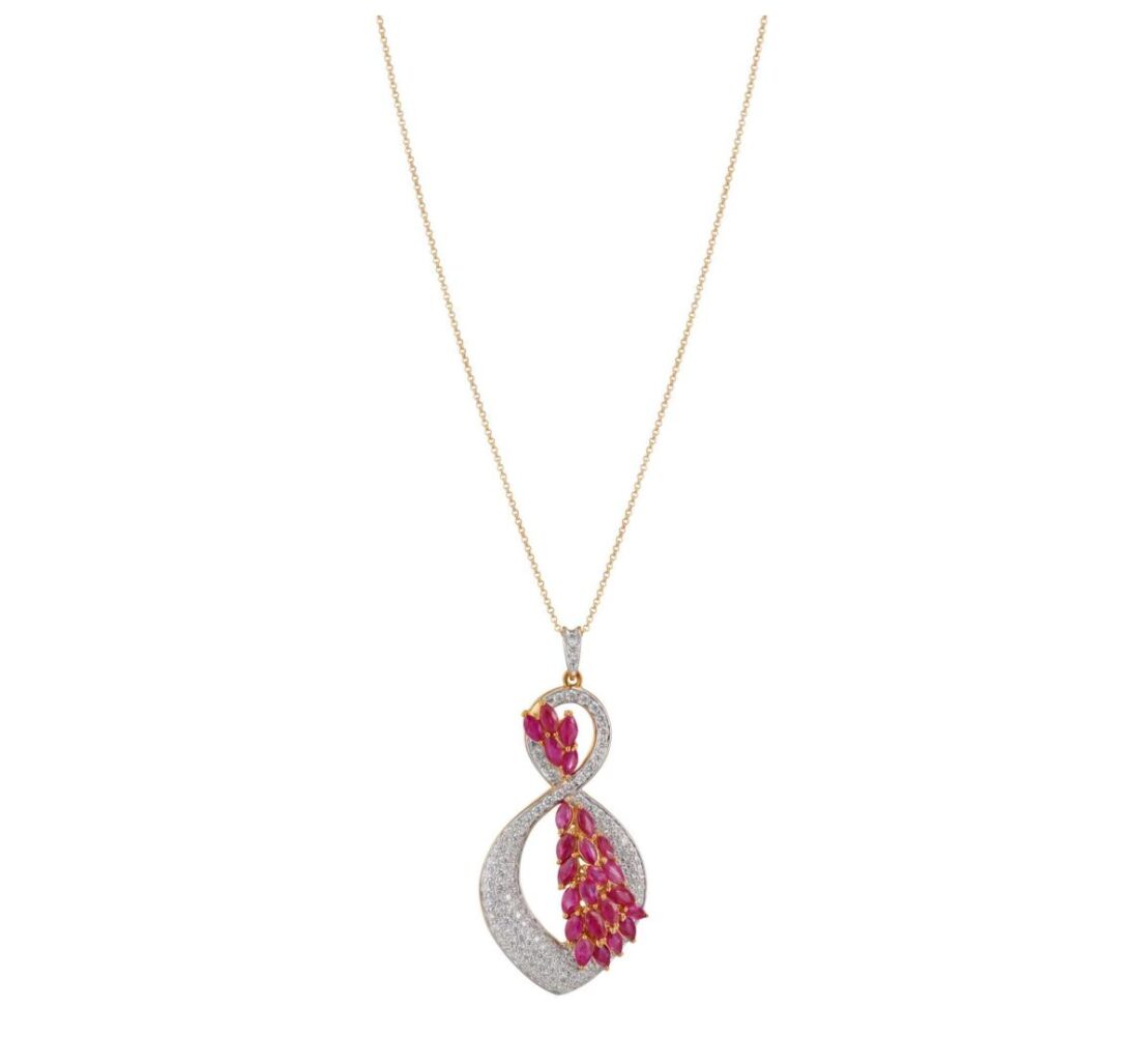 Twin Swans Diamond and Ruby Pendant