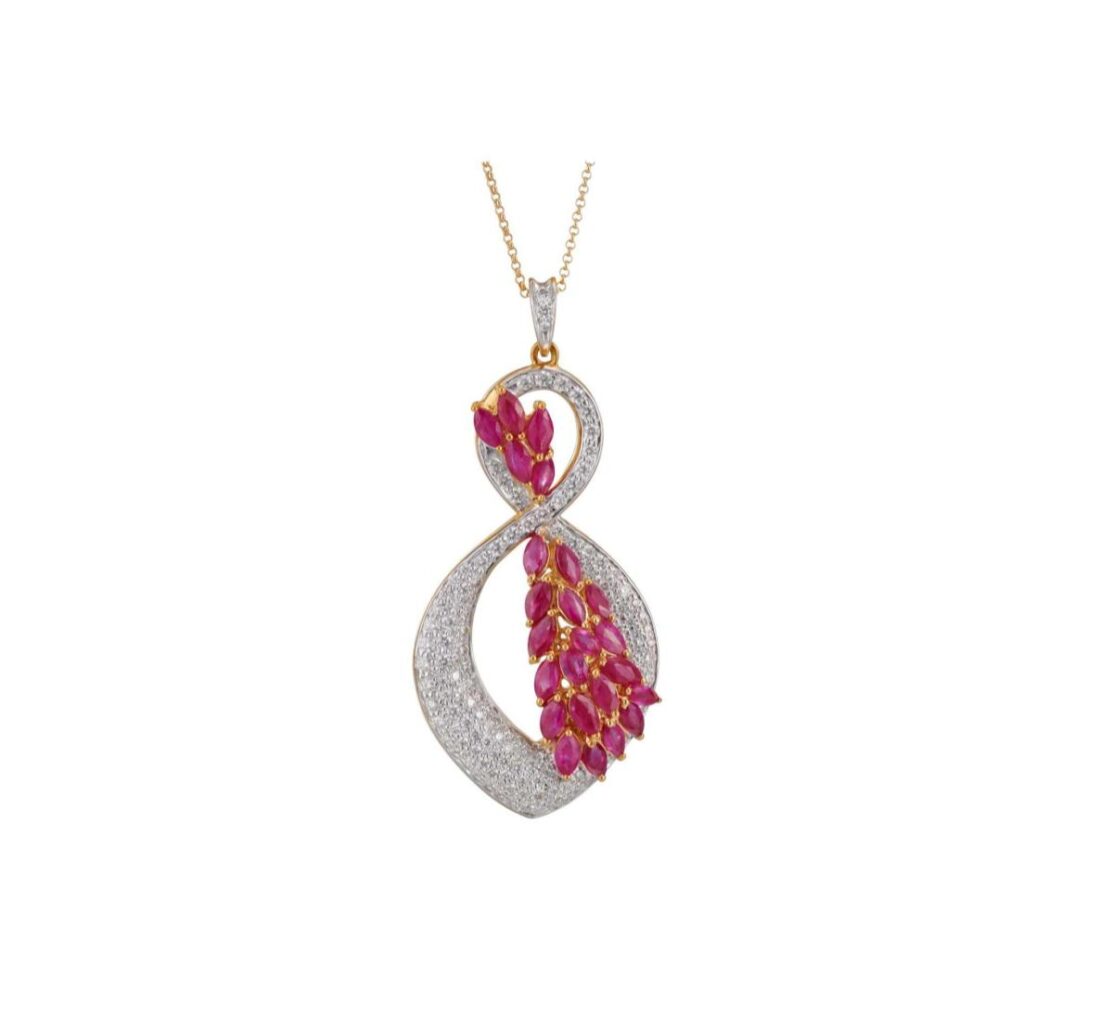 Twin Swans Diamond and Ruby Pendant-side